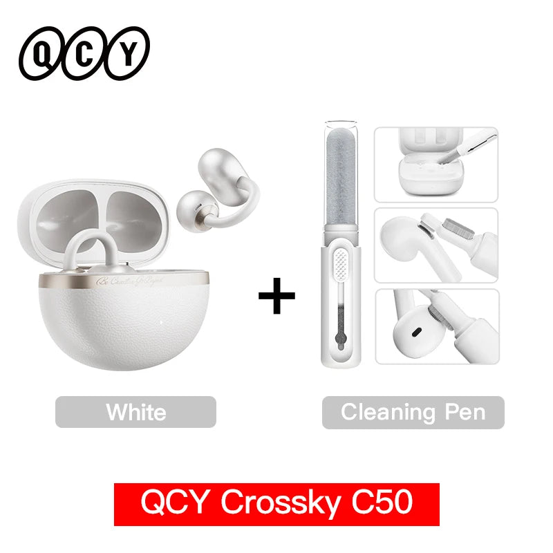 QCY Crossky C50 CT06 Clip-On Earbuds Bluetooth 6.0 Open-Ear Dual-Magnet Drivers Bass Boost Headset 4 Mic AI Clear Calls 35H IPX5