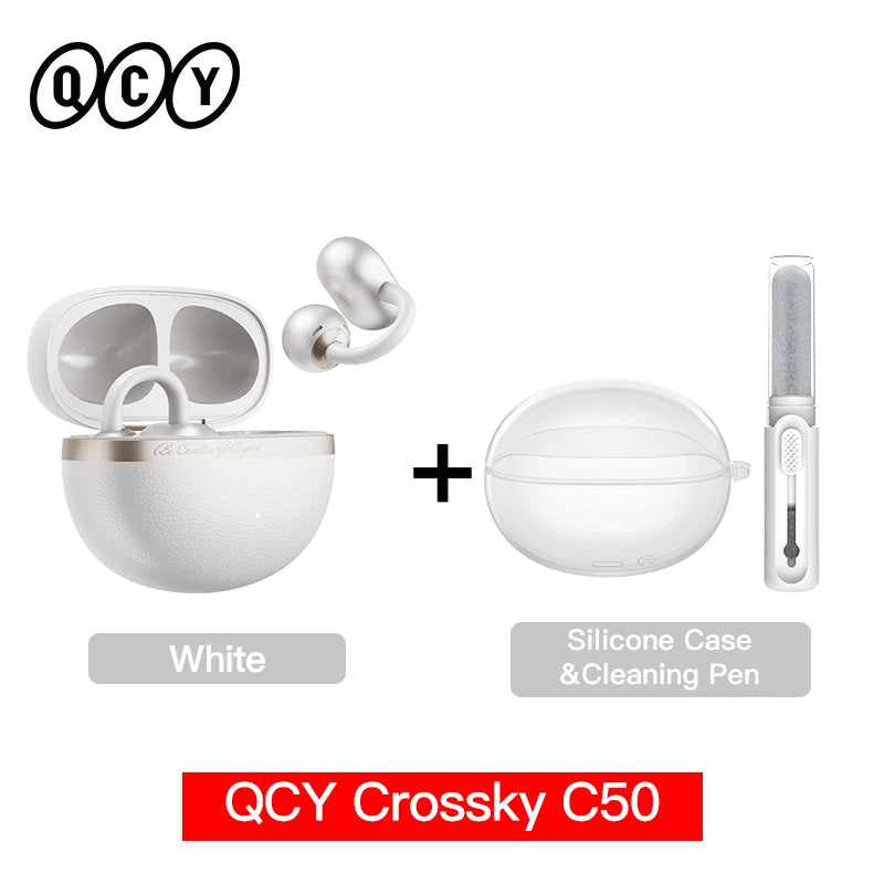QCY Crossky C50 CT06 Clip-On Earbuds Bluetooth 6.0 Open-Ear Dual-Magnet Drivers Bass Boost Headset 4 Mic AI Clear Calls 35H IPX5