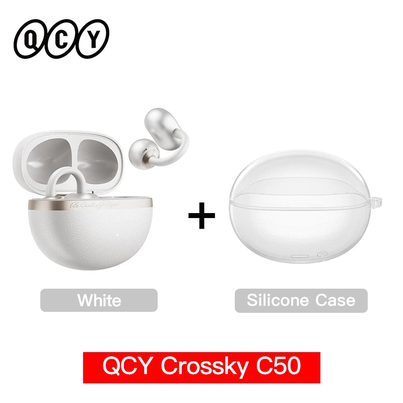 QCY Crossky C50 CT06 Clip-On Earbuds Bluetooth 6.0 Open-Ear Dual-Magnet Drivers Bass Boost Headset 4 Mic AI Clear Calls 35H IPX5