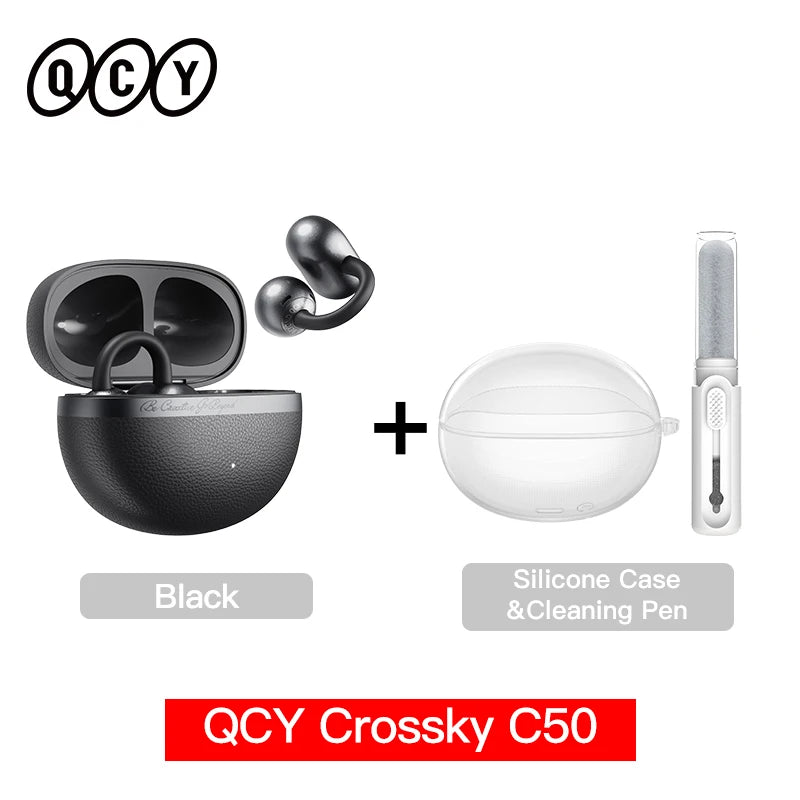 QCY Crossky C50 CT06 Clip-On Earbuds Bluetooth 6.0 Open-Ear Dual-Magnet Drivers Bass Boost Headset 4 Mic AI Clear Calls 35H IPX5