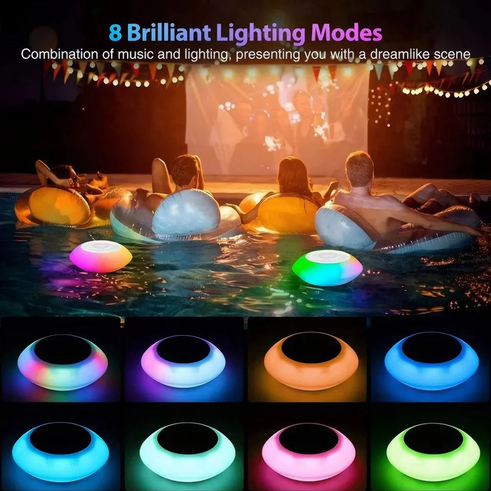 Floating Pool Speaker with Colorful Lights BT Speaker IPX7 Waterproof Hot Tub Speaker Wireless Speaker for Outdoor/Pool/Beach