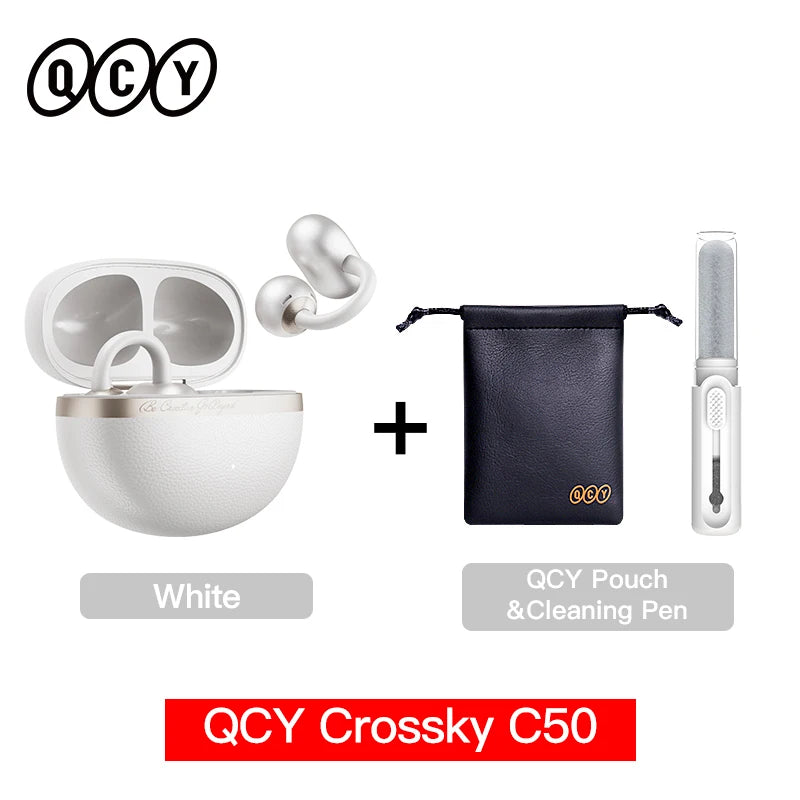QCY Crossky C50 CT06 Clip-On Earbuds Bluetooth 6.0 Open-Ear Dual-Magnet Drivers Bass Boost Headset 4 Mic AI Clear Calls 35H IPX5