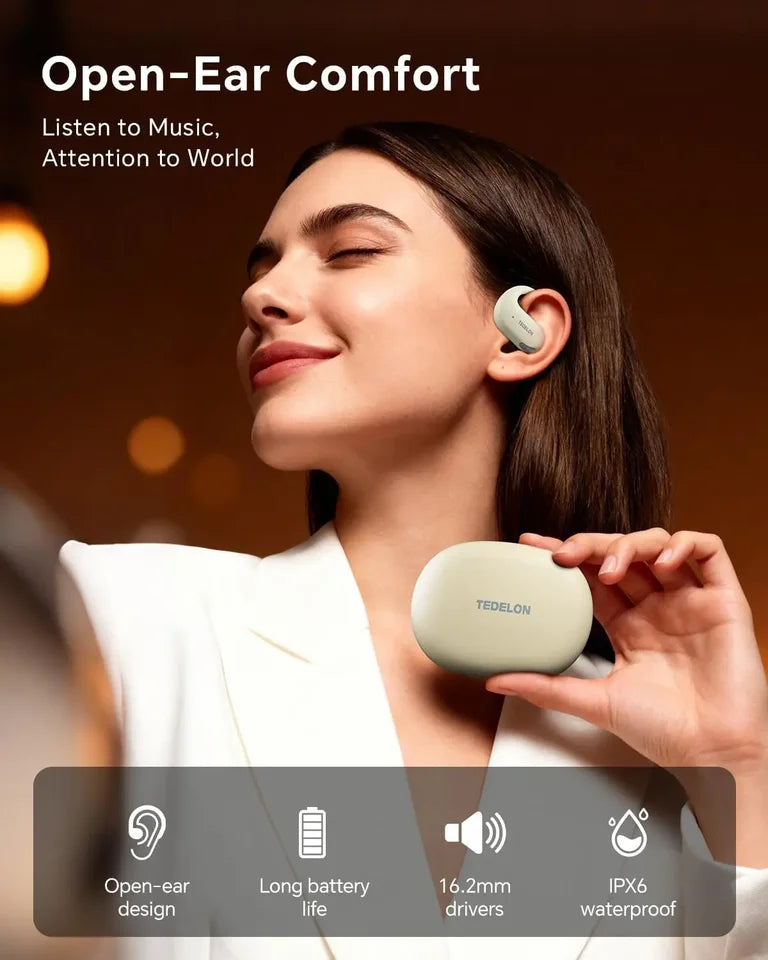 Tedelon F9 Open Ear Earbuds Wireless Headphones OWS Bluetooth 5.4 Earphones HiFi Sound TWS Bluetooth Headset for Cycling Running