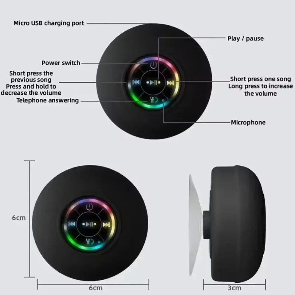 IPX6 Waterproof Speaker with LED Light Show Handsfree Call for Pool Party Camping Shower