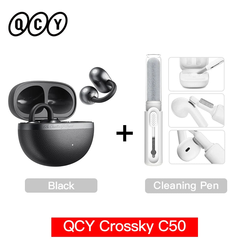 QCY Crossky C50 CT06 Clip-On Earbuds Bluetooth 6.0 Open-Ear Dual-Magnet Drivers Bass Boost Headset 4 Mic AI Clear Calls 35H IPX5