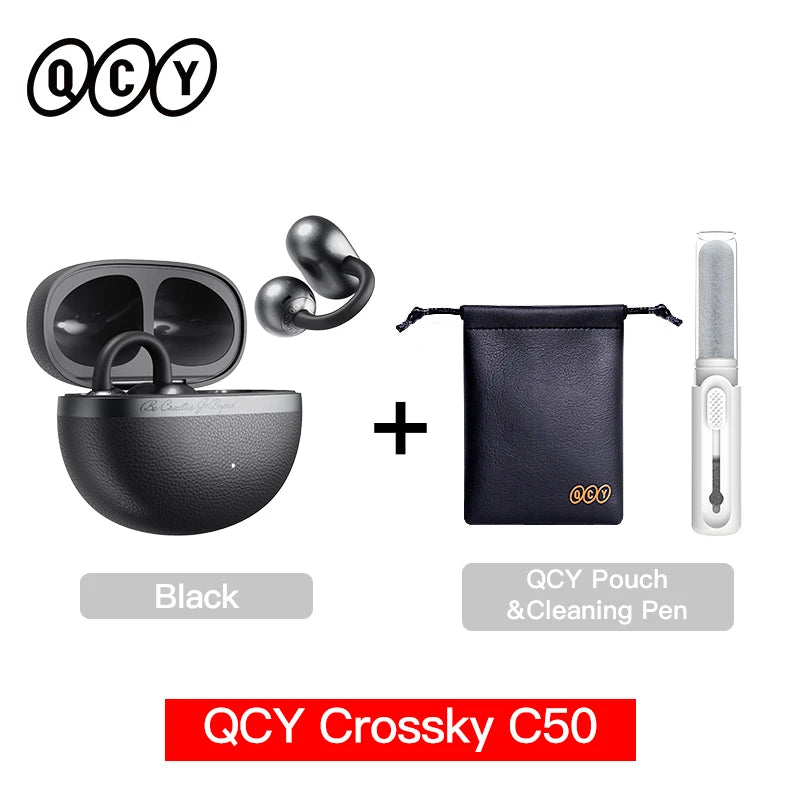 QCY Crossky C50 CT06 Clip-On Earbuds Bluetooth 6.0 Open-Ear Dual-Magnet Drivers Bass Boost Headset 4 Mic AI Clear Calls 35H IPX5