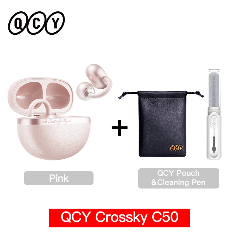QCY Crossky C50 CT06 Clip-On Earbuds Bluetooth 6.0 Open-Ear Dual-Magnet Drivers Bass Boost Headset 4 Mic AI Clear Calls 35H IPX5