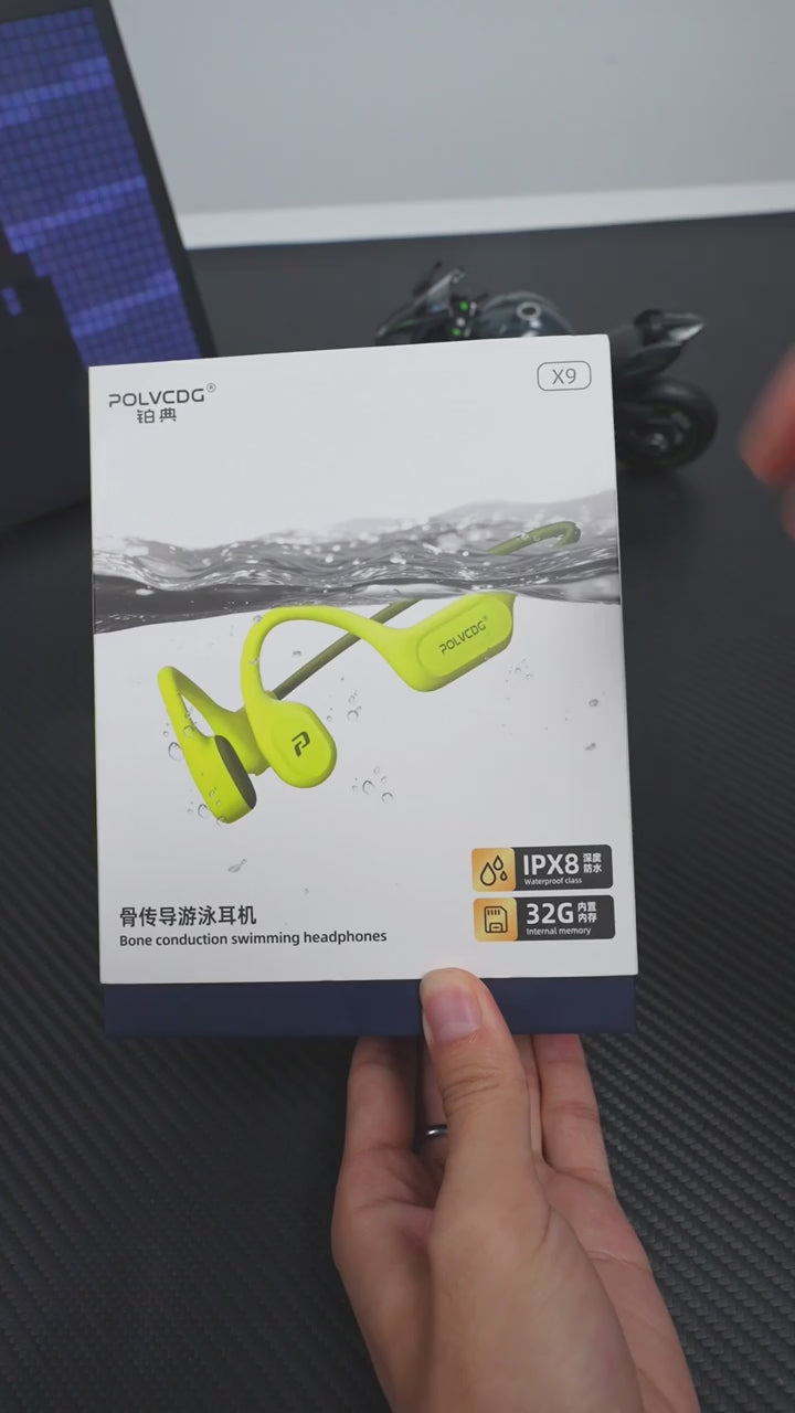 POLVCDG X9 Bone Conduction Earphones 32G IPX8 Waterproof Open Design for Swimming Running Cycling Hanging Earphones